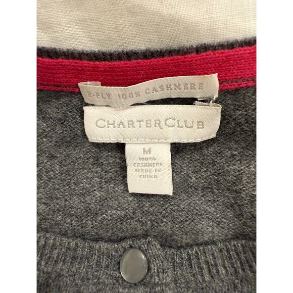 Charter Club 2 Ply 100% Cashmere Print Cardigan Sweater Gray Women's Size Medium - Picture 8 of 9
